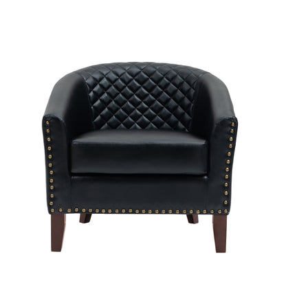 2 chaises d'appoint en cuir végétalien en forme de tonneau, 73,5 cm de large, avec garniture à clous.