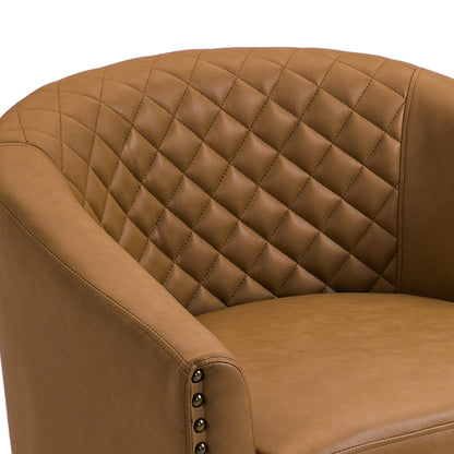 2 chaises d'appoint en cuir végétalien en forme de tonneau, 73,5 cm de large, avec garniture à clous.
