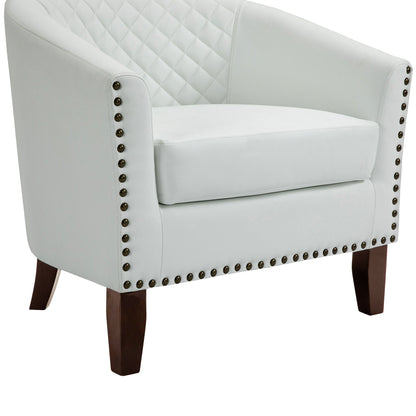 2 chaises d'appoint en cuir végétalien en forme de tonneau, 73,5 cm de large, avec garniture à clous.