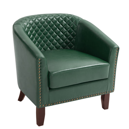 2 chaises d'appoint en cuir végétalien en forme de tonneau, 73,5 cm de large, avec garniture à clous.