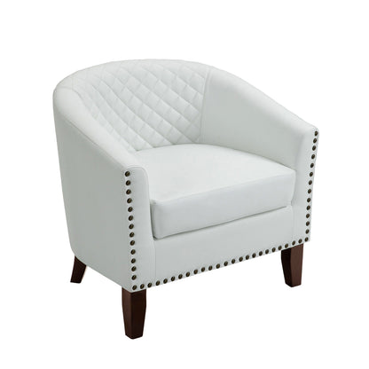 2 chaises d'appoint en cuir végétalien en forme de tonneau, 73,5 cm de large, avec garniture à clous.