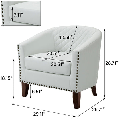 2 chaises d'appoint en cuir végétalien en forme de tonneau, 73,5 cm de large, avec garniture à clous.