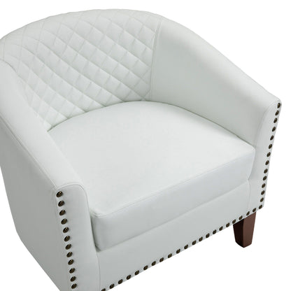 2 chaises d'appoint en cuir végétalien en forme de tonneau, 73,5 cm de large, avec garniture à clous.
