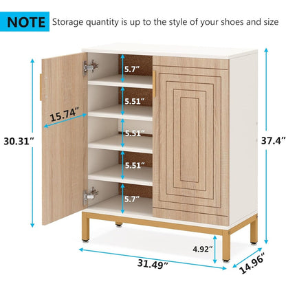 Meuble à chaussures moderne avec portes, pouvant contenir 20 paires, étagère à chaussures d'entrée autoportante à 6 niveaux.