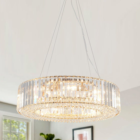 Luminaire suspendu style ferme de 62,5 cm (24,8 po) à 8 lumières, lustre en cristal, lustre tambour pour salle à manger, salon, chambre à coucher, cuisine