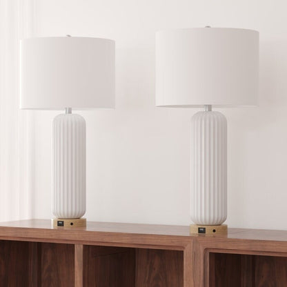 Ensemble de 2 lampes de table blanches en céramique USB (28 cm)