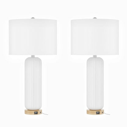 Ensemble de 2 lampes de table blanches en céramique USB (28 cm)