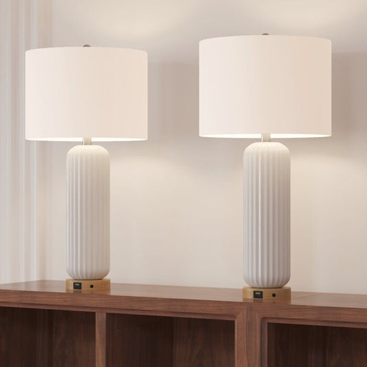 Ensemble de 2 lampes de table blanches en céramique USB (28 cm)