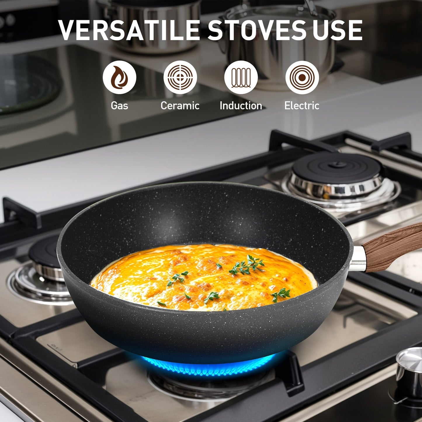 Ensemble de cuisine 30 pièces en granit, comprenant des casseroles et des poêles antiadhésives.