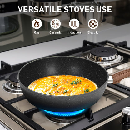 Ensemble de cuisine 30 pièces en granit, comprenant des casseroles et des poêles antiadhésives.