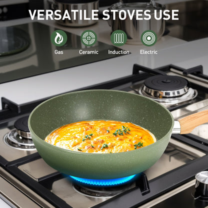 Ensemble de cuisine 30 pièces en granit, comprenant des casseroles et des poêles antiadhésives.