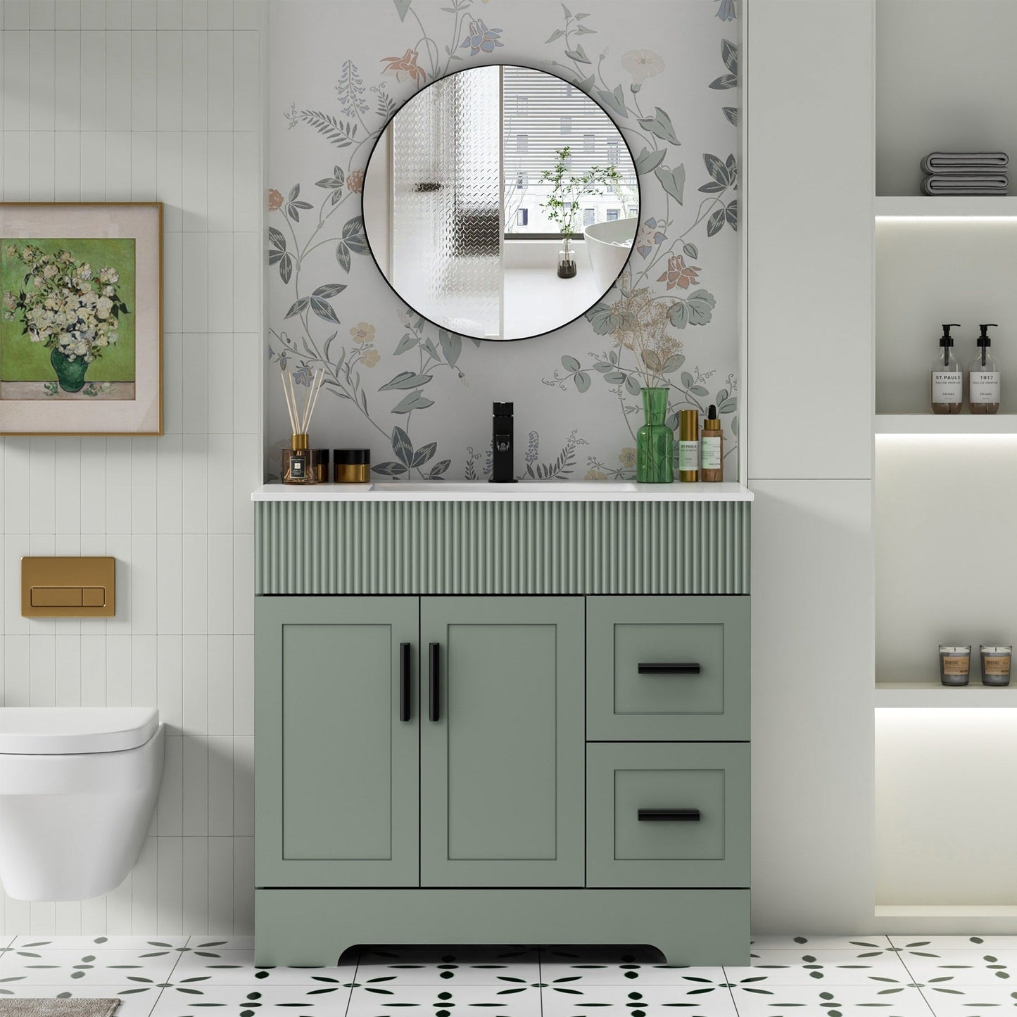 Ensemble de meuble-lavabo ondulé pour salle de bain, 30/36/48 pouces, avec lavabo et robinet.