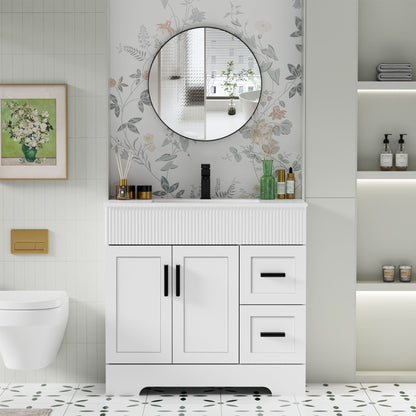 Ensemble de meuble-lavabo ondulé pour salle de bain, 30/36/48 pouces, avec lavabo et robinet.