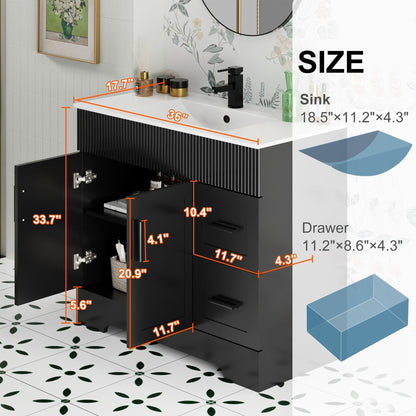 Ensemble de meuble-lavabo ondulé pour salle de bain, 30/36/48 pouces, avec lavabo et robinet.