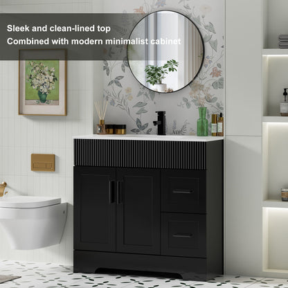 Ensemble de meuble-lavabo ondulé pour salle de bain, 30/36/48 pouces, avec lavabo et robinet.