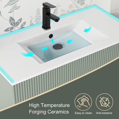 Ensemble de meuble-lavabo ondulé pour salle de bain, 30/36/48 pouces, avec lavabo et robinet.