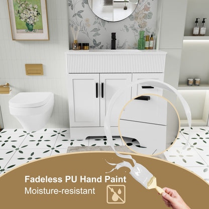 Ensemble de meuble-lavabo ondulé pour salle de bain, 30/36/48 pouces, avec lavabo et robinet.