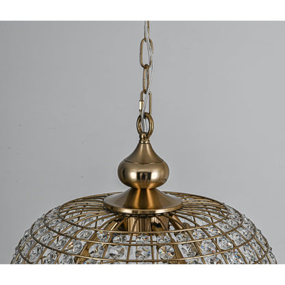 Luminaire suspendu rétro français à 4/5 lumières, globe en laiton antique et cristal, pour îlot de cuisine.