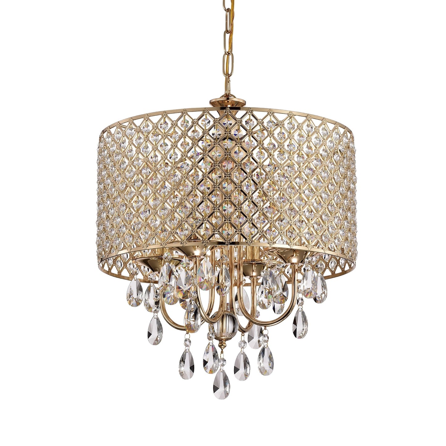 Suspension tambour ronde perlée avec cristaux suspendus