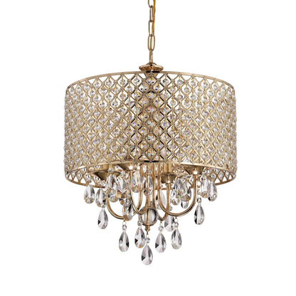 Suspension tambour ronde perlée avec cristaux suspendus
