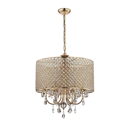 Suspension tambour ronde perlée avec cristaux suspendus