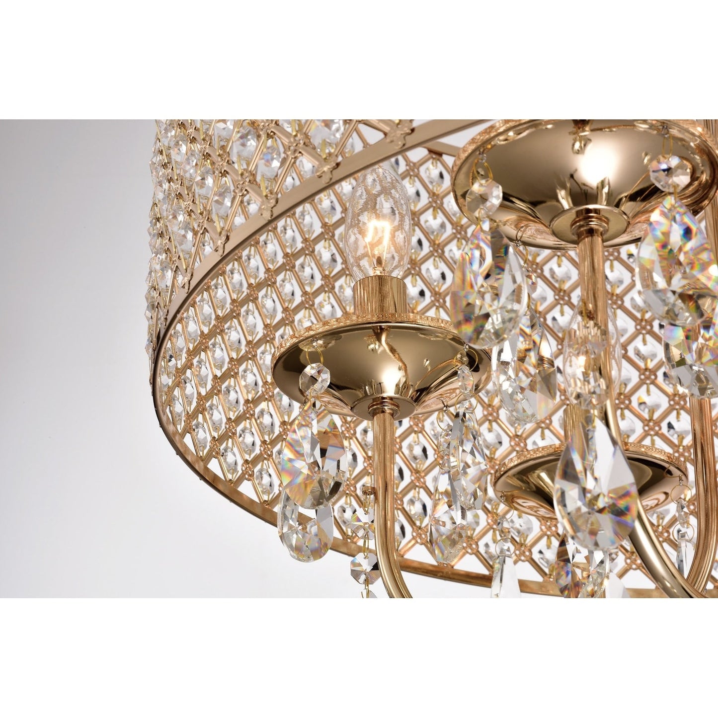 Suspension tambour ronde perlée avec cristaux suspendus