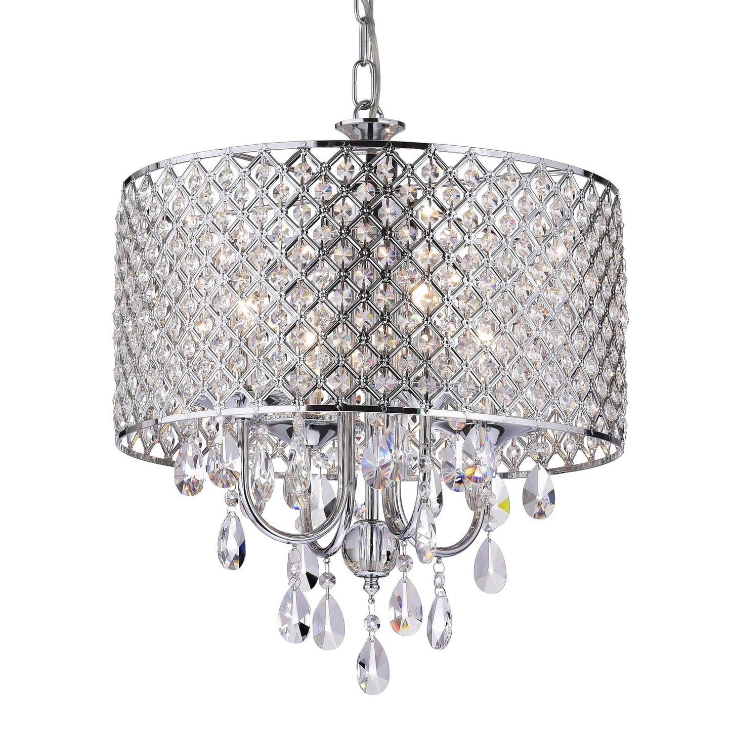 Suspension tambour ronde perlée avec cristaux suspendus