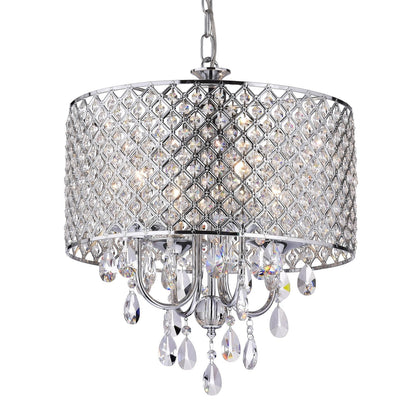 Suspension tambour ronde perlée avec cristaux suspendus