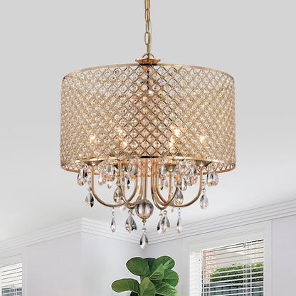 Suspension tambour ronde perlée avec cristaux suspendus