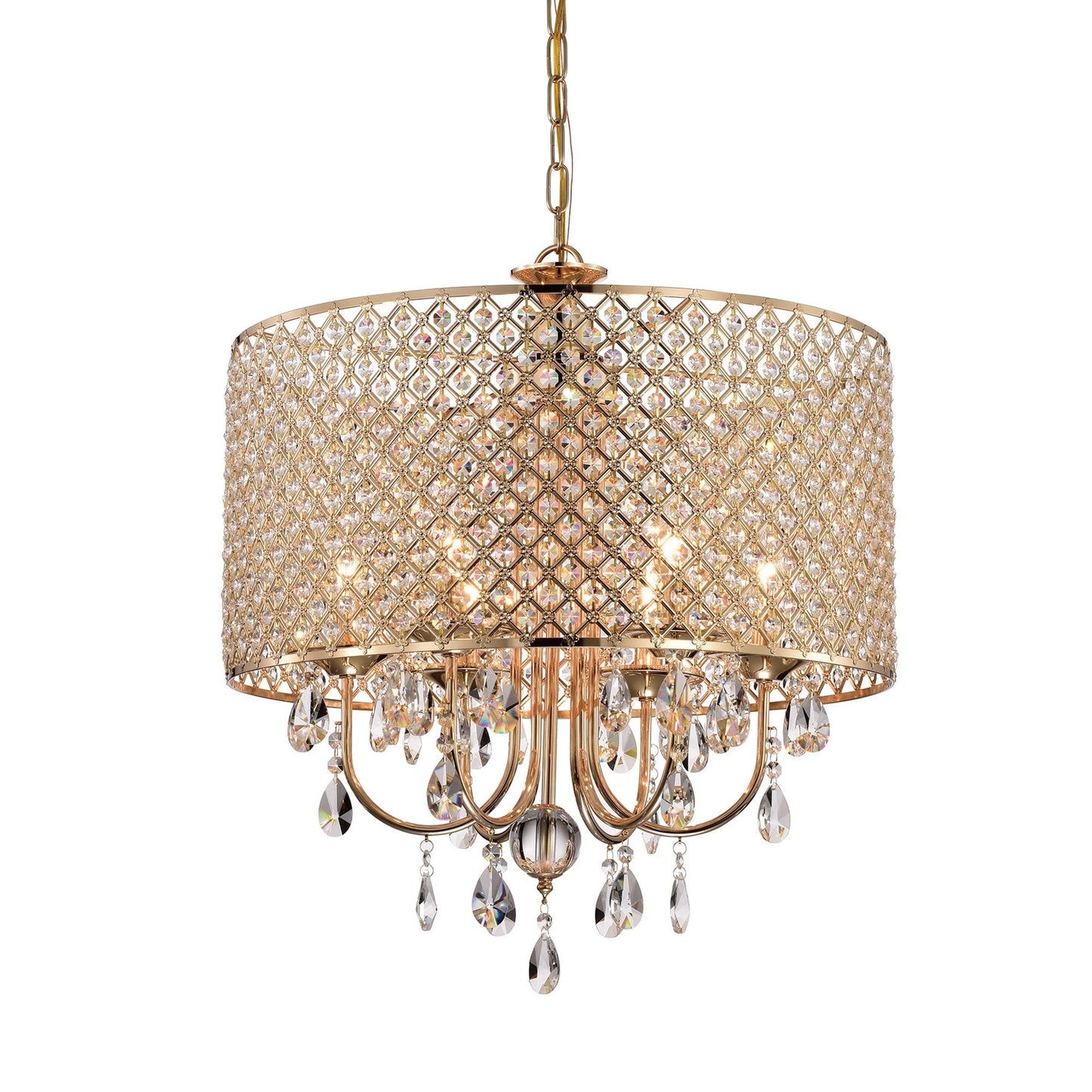 Suspension tambour ronde perlée avec cristaux suspendus