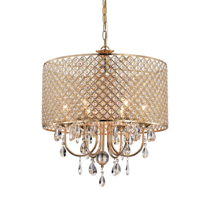 Suspension tambour ronde perlée avec cristaux suspendus