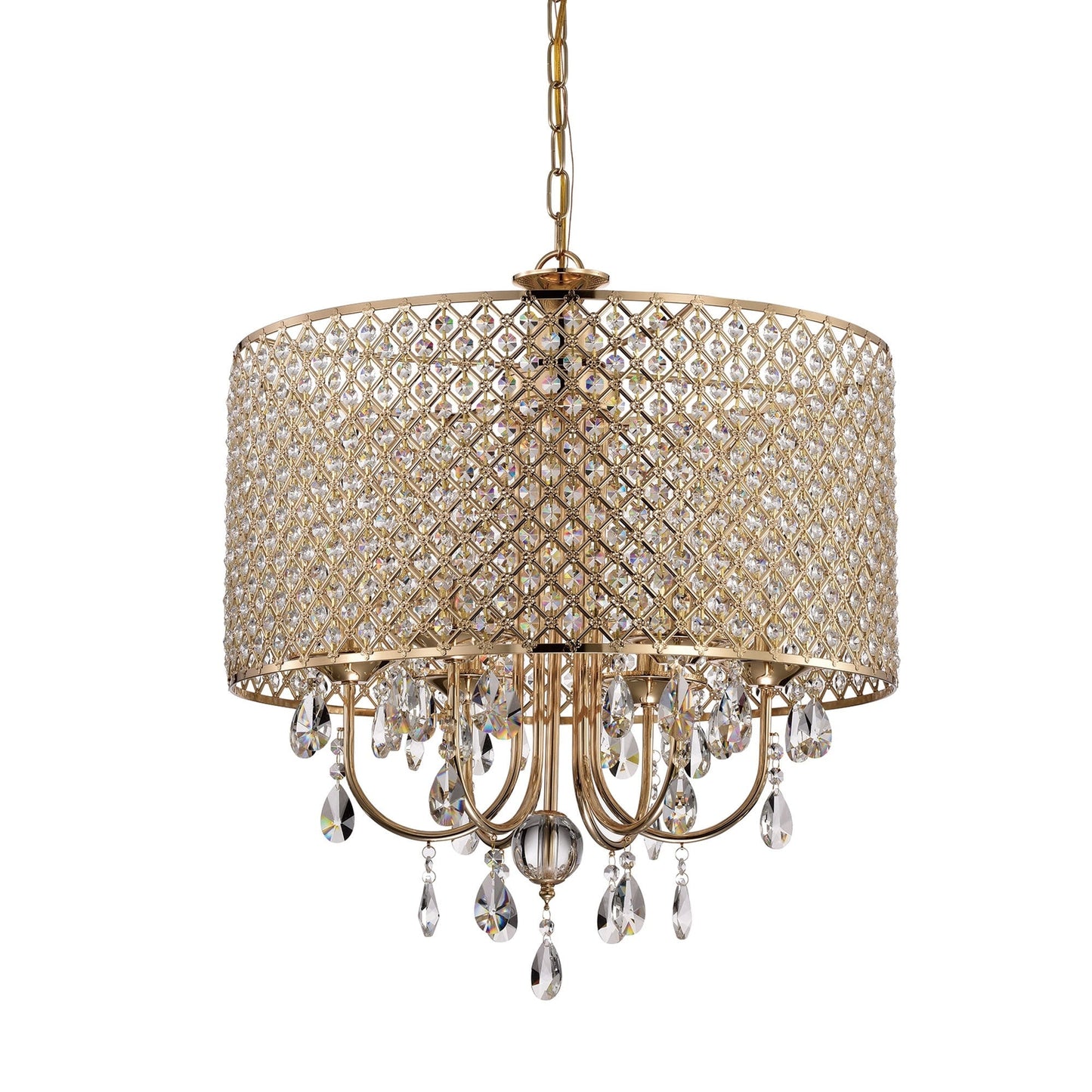 Suspension tambour ronde perlée avec cristaux suspendus