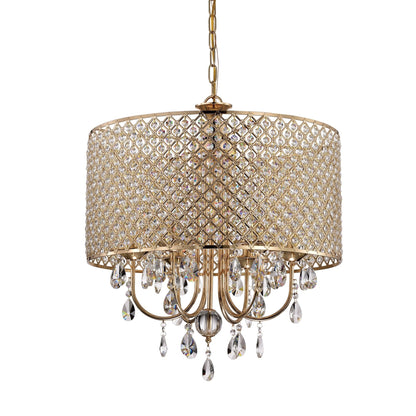 Suspension tambour ronde perlée avec cristaux suspendus