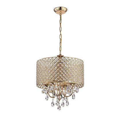 Suspension tambour ronde perlée avec cristaux suspendus