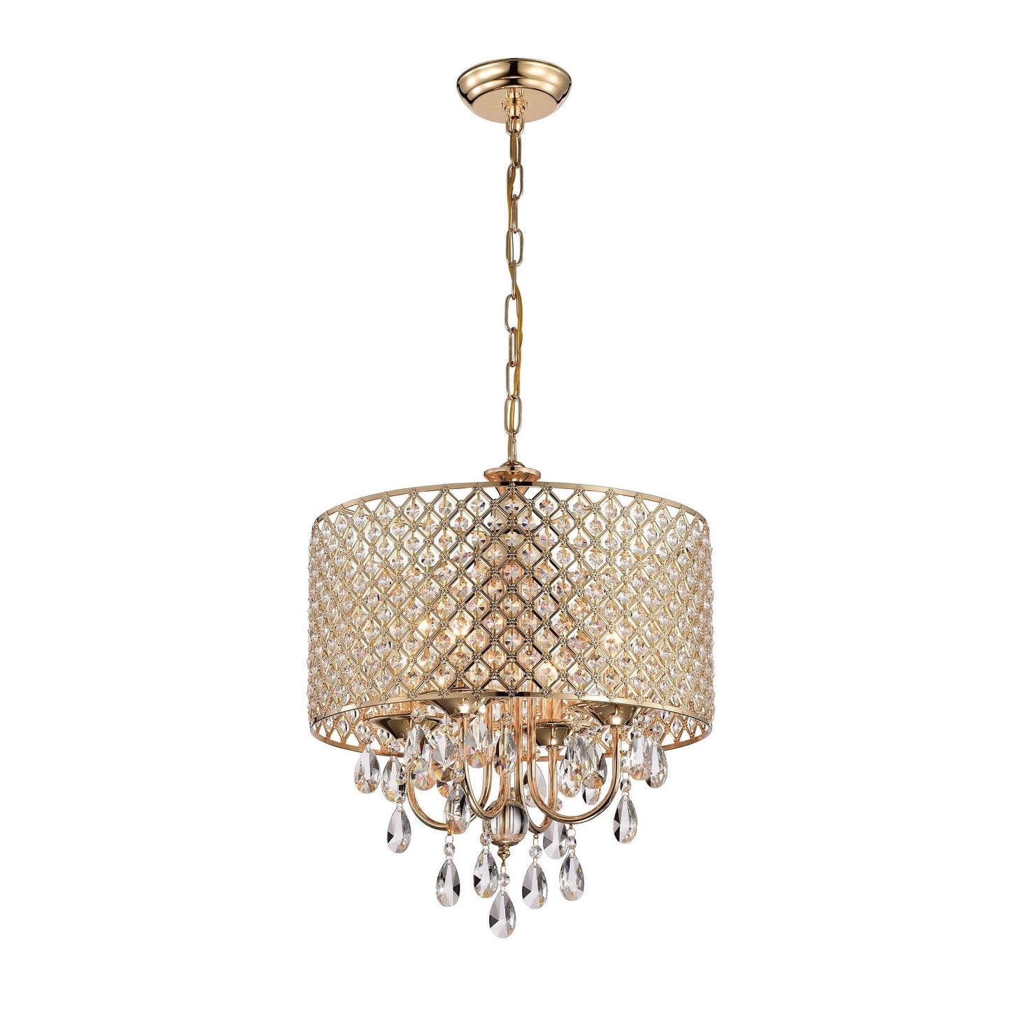 Suspension tambour ronde perlée avec cristaux suspendus