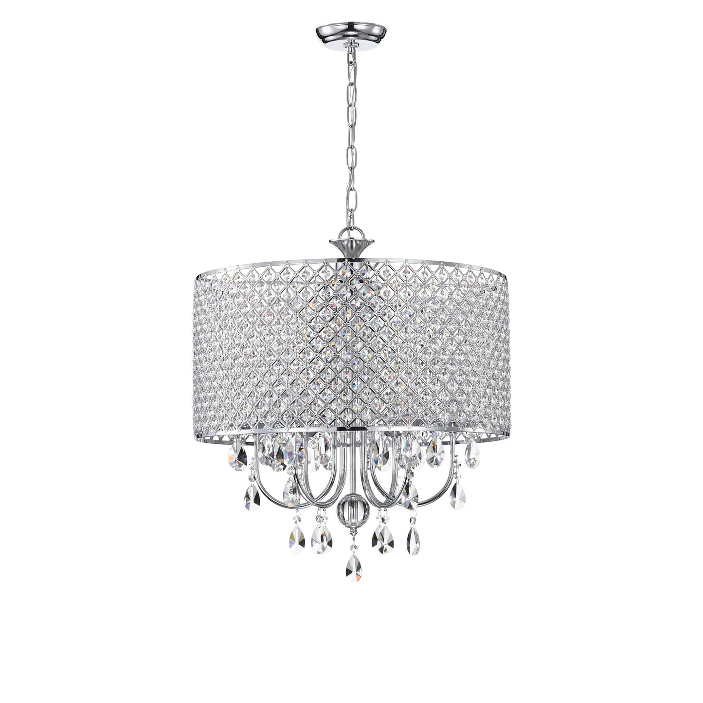 Suspension tambour ronde perlée avec cristaux suspendus