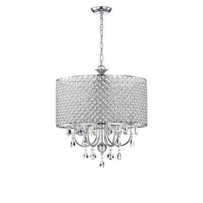 Suspension tambour ronde perlée avec cristaux suspendus