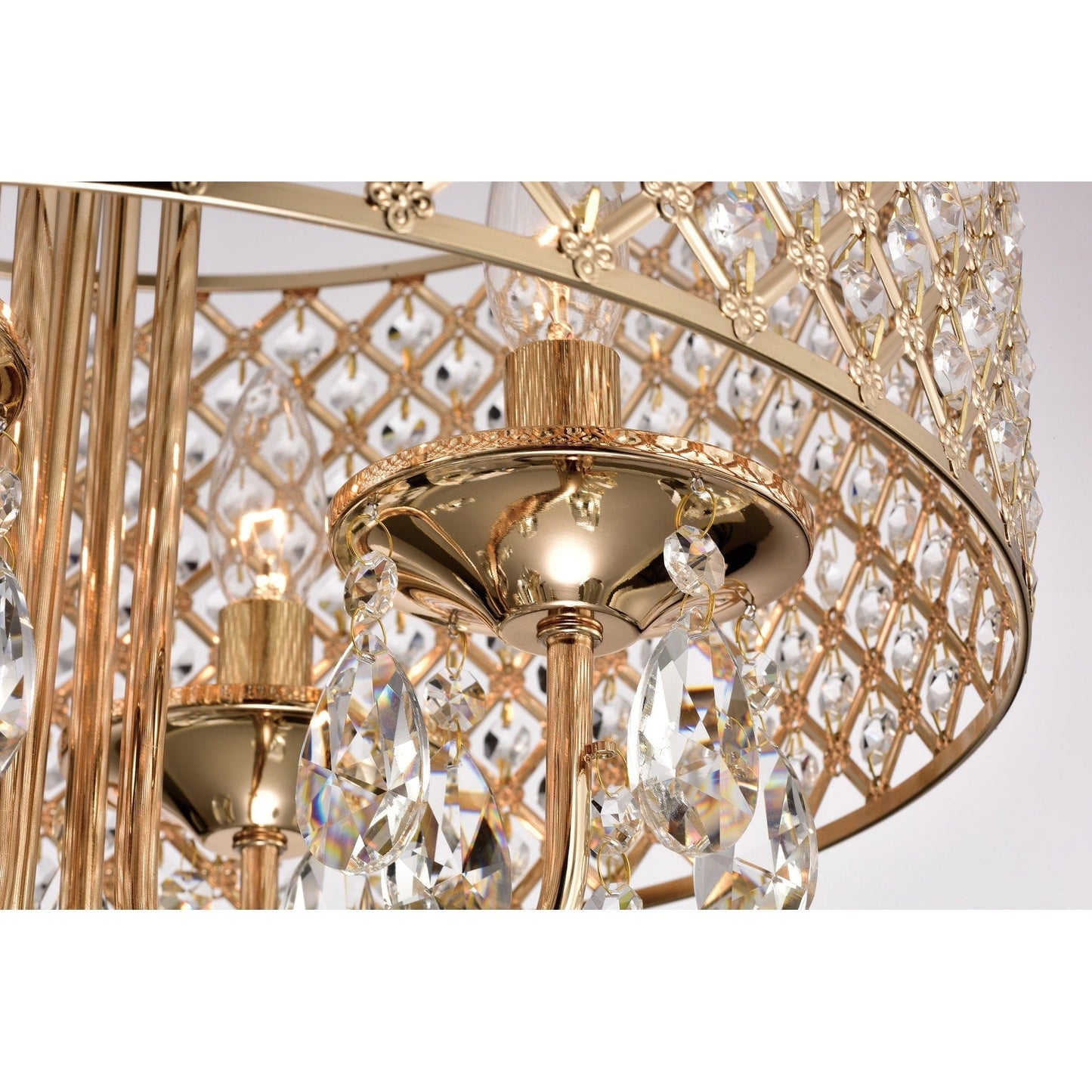Suspension tambour ronde perlée avec cristaux suspendus