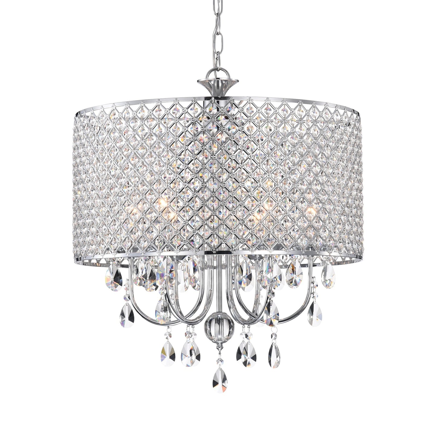 Suspension tambour ronde perlée avec cristaux suspendus