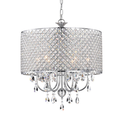 Suspension tambour ronde perlée avec cristaux suspendus