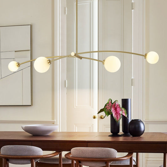 Suspension moderne linéaire simple à 4 lumières, style Sputnik, couleur or, pour îlot de cuisine/salle à manger - 130,5 cm L x 28 cm P x 15 cm H