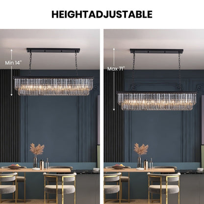 Luminaire suspendu à 2 niveaux pour îlot de cuisine, style moderne et contemporain, avec cristaux, gris fumé et noir, 47 po. Idéal pour salle à manger.