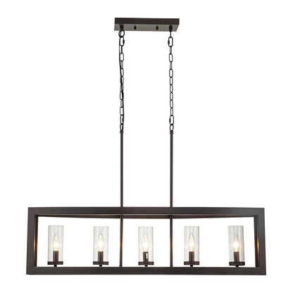 Suspension rectangulaire en verre vintage à 5 lumières, style industriel moderne du milieu du siècle, pour îlot de cuisine.