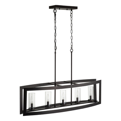 Suspension rectangulaire en verre vintage à 5 lumières, style industriel moderne du milieu du siècle, pour îlot de cuisine.
