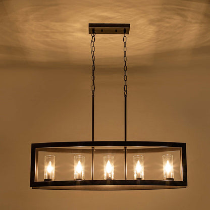 Suspension rectangulaire en verre vintage à 5 lumières, style industriel moderne du milieu du siècle, pour îlot de cuisine.