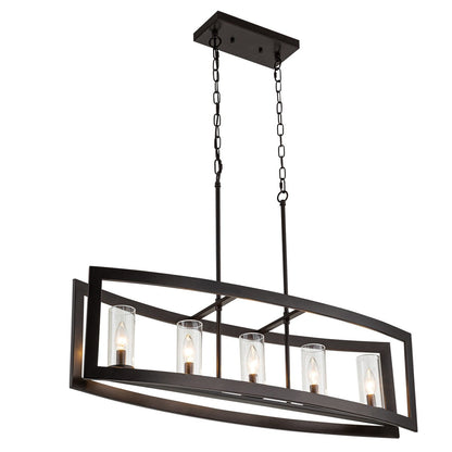 Suspension rectangulaire en verre vintage à 5 lumières, style industriel moderne du milieu du siècle, pour îlot de cuisine.