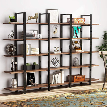 Étagère à livres 5 niveaux, bibliothèque de style industriel vintage