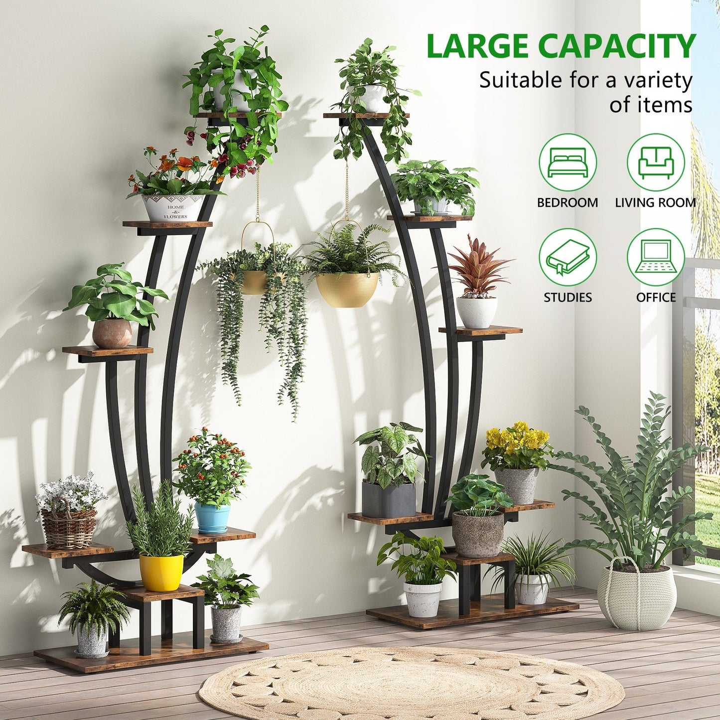 Support pour plantes d'intérieur, étagère à fleurs à 6 niveaux pour jardin à domicile - Lot de 2
