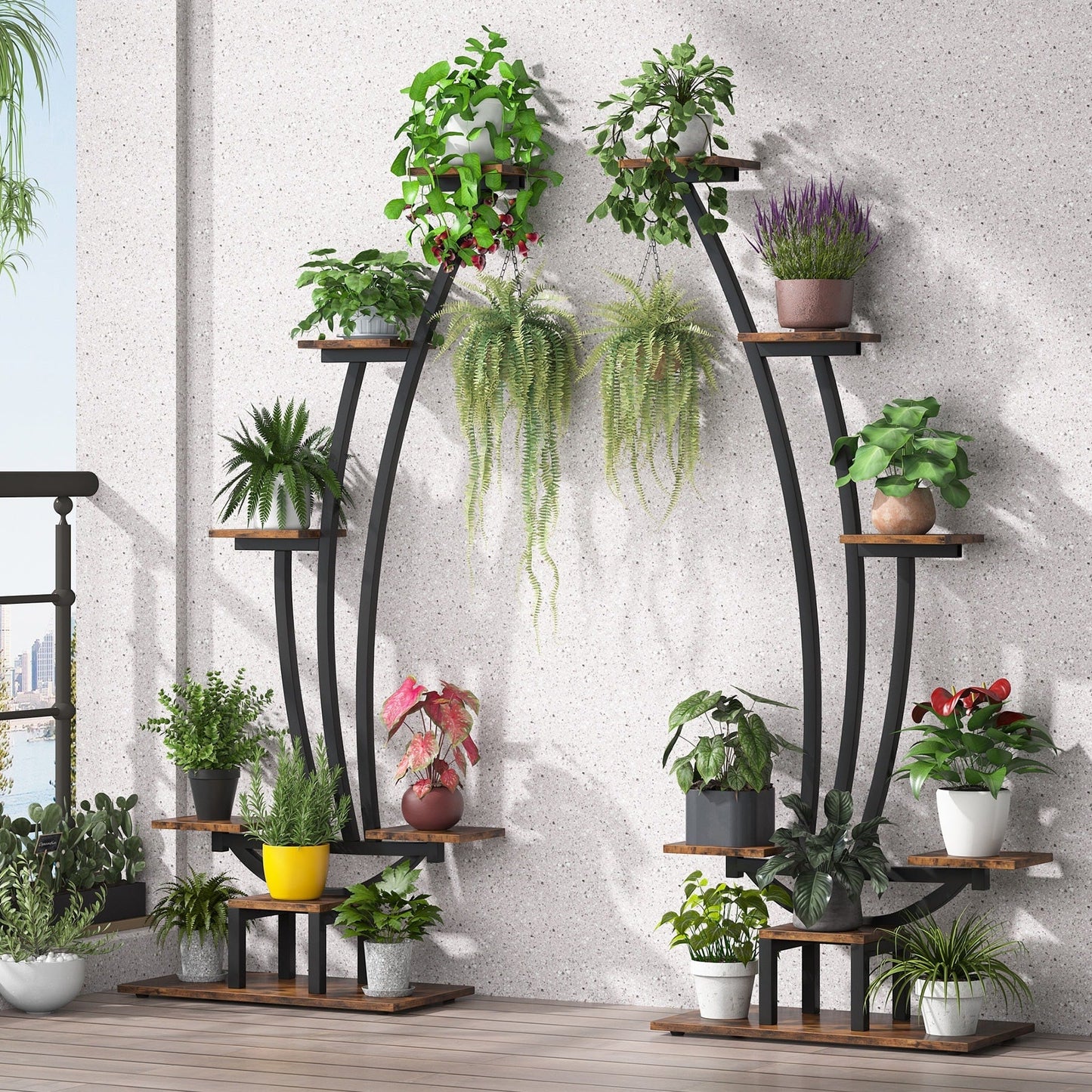 Support pour plantes d'intérieur, étagère à fleurs à 6 niveaux pour jardin à domicile - Lot de 2