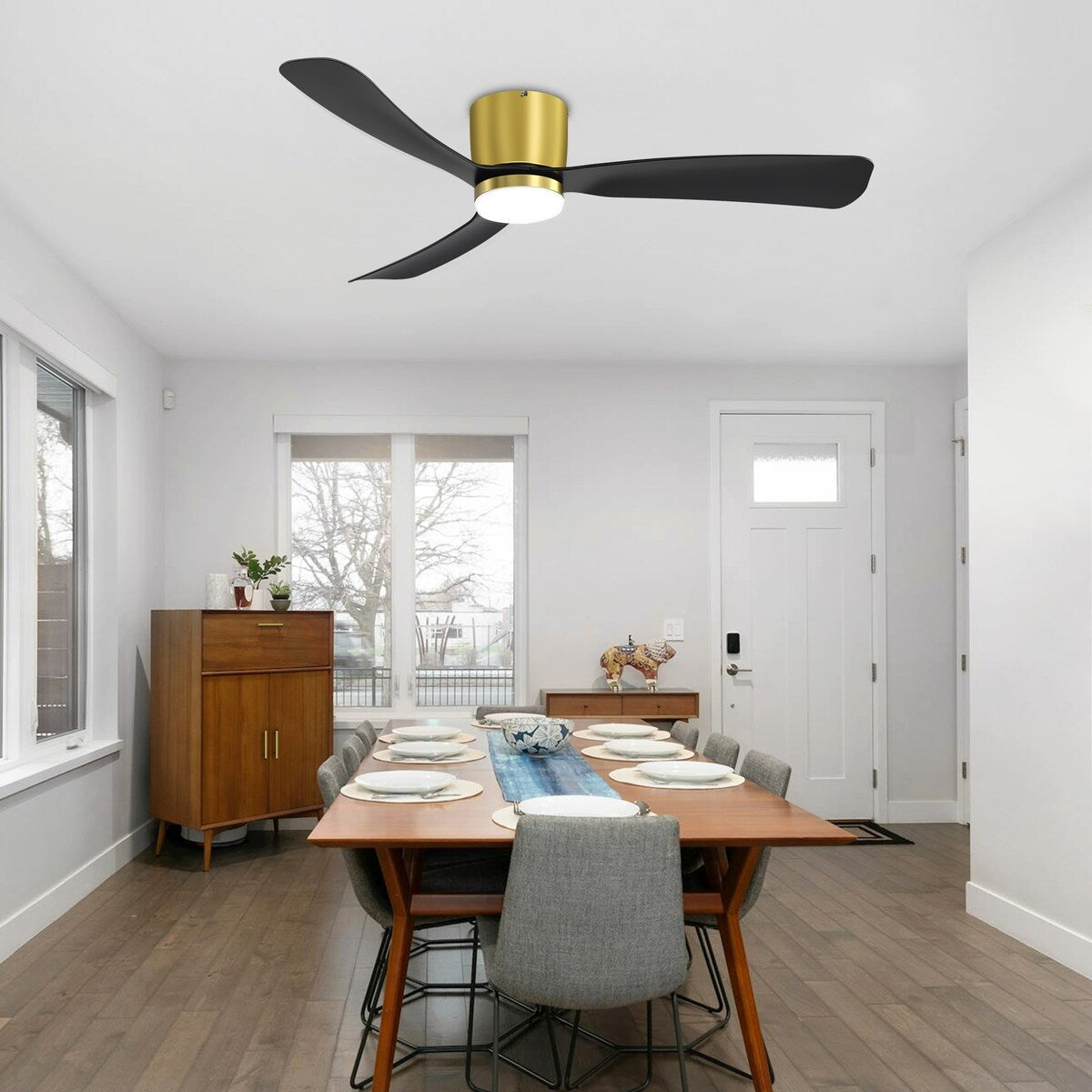 Ventilateur de plafond LED à encastrer de 52 pouces noir/blanc avec éclairage et télécommande (3 pales)